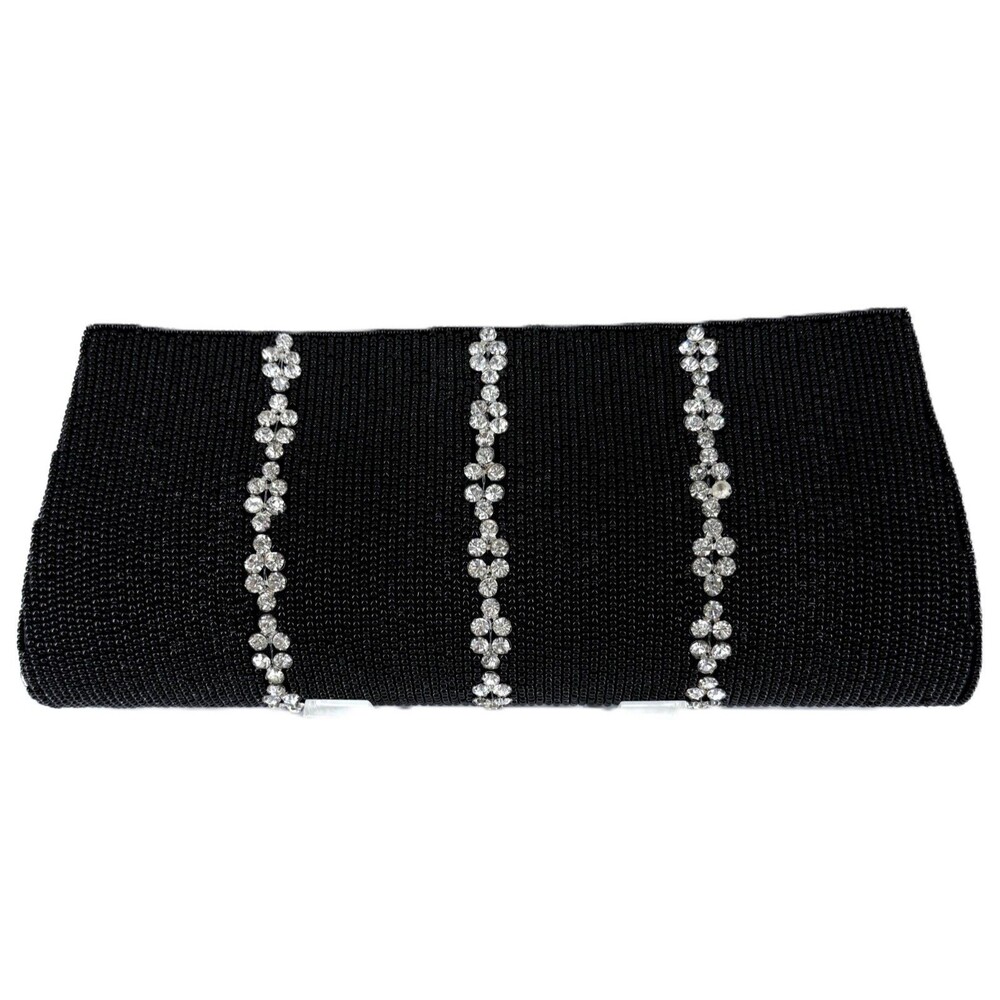 Bougainvillea - Black Beaded evening Purse with Rhinestone Accents